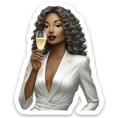 Hyper Realistic beautiful high fashion model drinking champagne  sticker