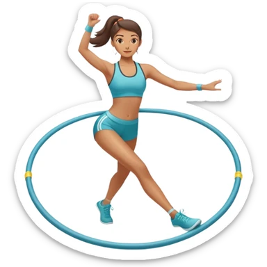 A female athlete performing aerobics exercises with a hula hoop on an exercise mat. She is focused and in motion, with a vibrant, energetic atmosphere. The background is minimalistic, highlighting the fluidity and coordination of the workout. sticker
