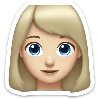 girl with long dark brown hair, thick bangs, blue eyes, red school uniform sticker