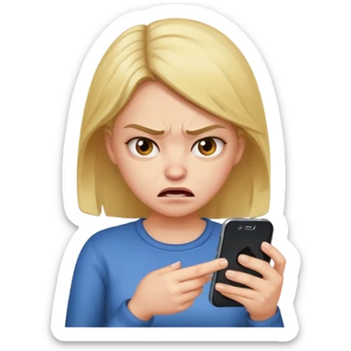  are you crazy? there is two phone..........only one phone and the girl's feeling is not so embarrassed or angry. please create 'angry and embarrassed girl looking at her 'one' cell phone'  sticker