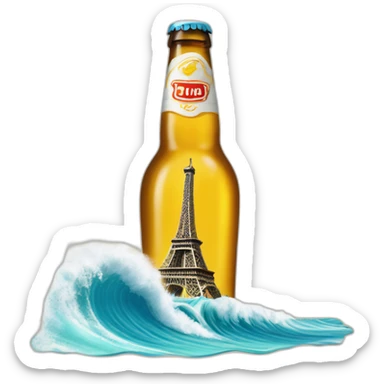 La Tour Eiffel avec une bière sur un surf sticker