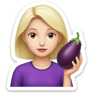 girl holding brinjal sticker