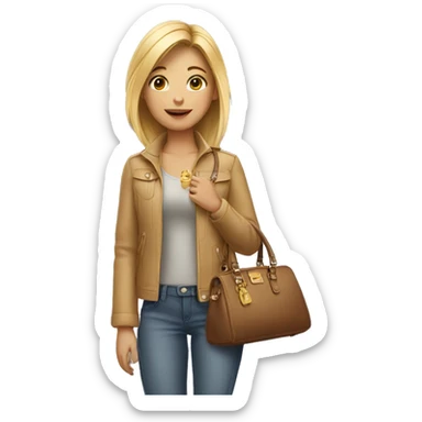 girl with purse in her hand pays sticker