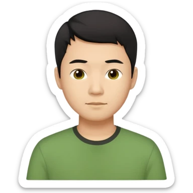 asian man black short hair green shirt sticker