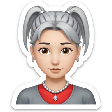 Female with Silver Necklace, grey skin,ponytail hair, more bright silver,highlight necklace, different expressions. sticker
