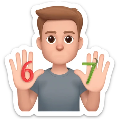 A 67 meme emoji  the left hand the 6 and the right 7 and another hair sticker