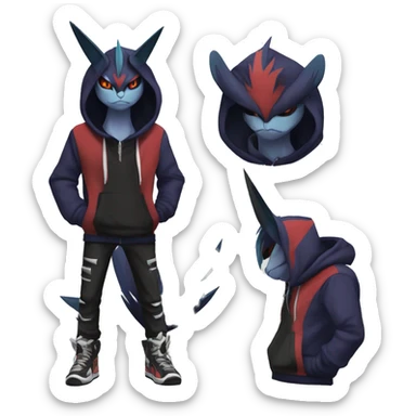 Cool Dark Edgy Absol-Noivern-Quilava-Litten-Pokémon with edgy stripes hoodie spiked collar punk Full Body sticker