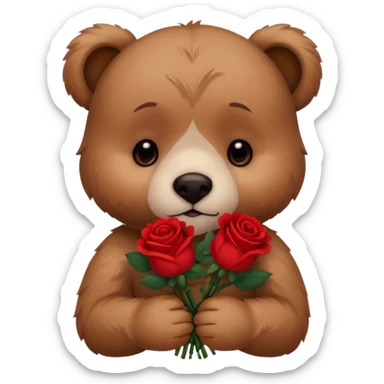 Cute bear with sad  puppy dog eyes holding roses  🥺 with this emoji expression  sticker