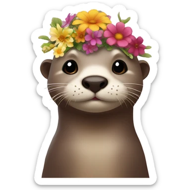 The otter emojis with a big flower on its head sticker