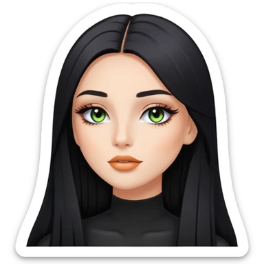 A female influencer with black straight long hair and a glowy makeup sticker
