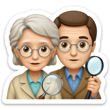 Explorer old woman Man with magnifying glass sticker