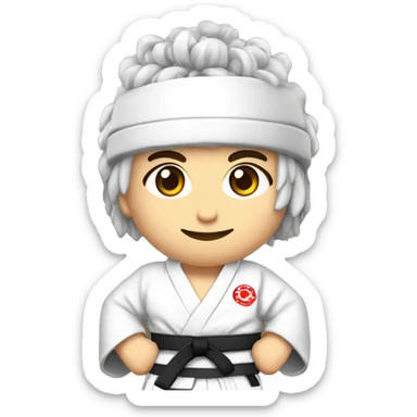 un baiat scurt frezt, blon in kimono bjj cu centura albastra,cu ochi caprui de 25 ani  sticker