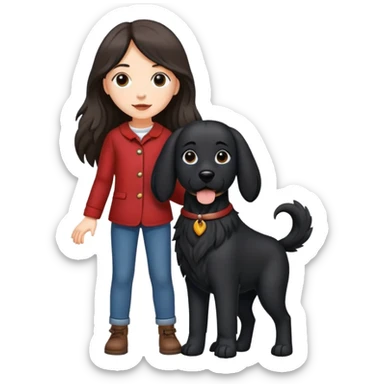 A long-haired girl is holding a big black dog with standing ears sticker
