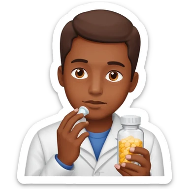 Brown guy smelling salt while holding pill bottle sticker