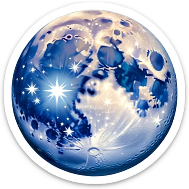 A blue moon with stars around it sticker
