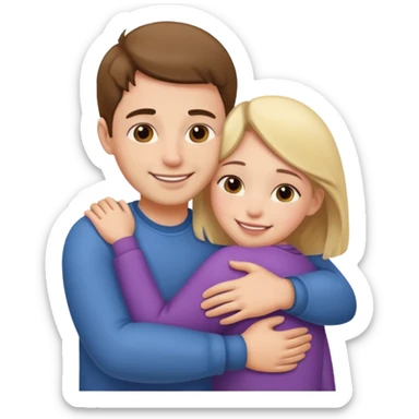 Texte ´Gros câlin’, en dessous un homme fait un câlin à sa sœur.  sticker