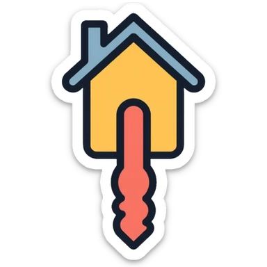 Key with a small house symbol, housing access concept for homelessness support logo sticker