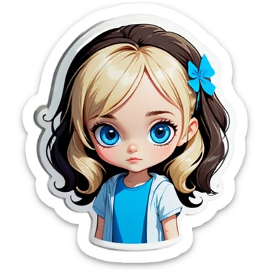 Girl with big blue eyes, dark hair with blonde strands sticker