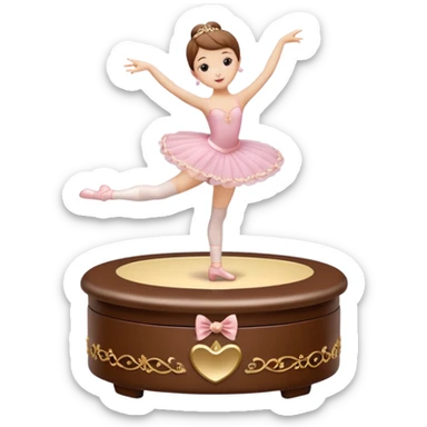 brown open music box with dancing ballerina sticker