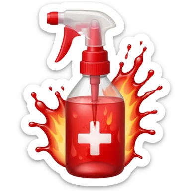 a spray bottle spritzing onto a burn wound. sticker