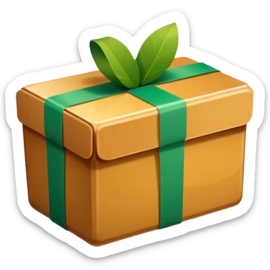 Closed box facing forwards with semi rounded edges Light honey‑brown tape strip with a glossy highlight green bill with a bold white dollar sign, anchored at the bottom left of the box create depth with slight shadows Plain white background for that crisp, emoji‑ready finish sticker