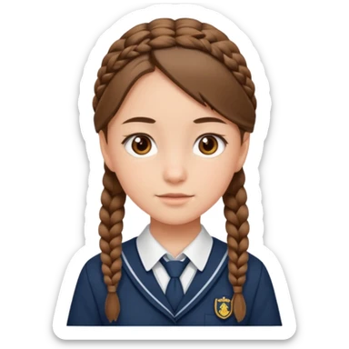 student, brown braid hair girl kid, school uniform sticker