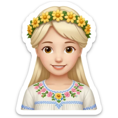 Ukrainian girl in a white embroidered shirt with a flower crown on her head sticker