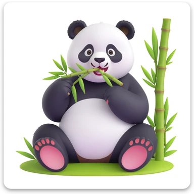 panda eating bamboo in forrest background, close up pose sticker