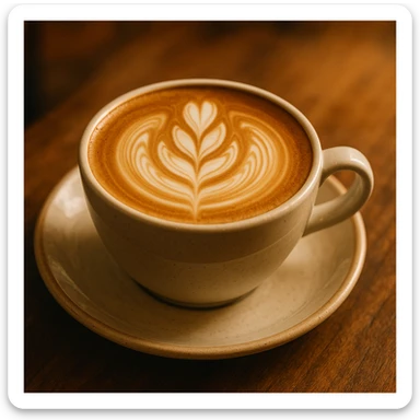 a beautiful coffee latte, classic style, creamy foam art, warm and inviting atmosphere sticker