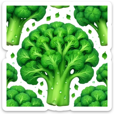 Cinematic lush green broccoli, detailed florets glistening with dewdrops, ultra-fresh and vibrant, soft glowing background, healthy and delicious. sticker