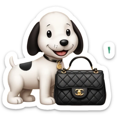 snoopy in a desk with starbucks and his chanel purse sticker