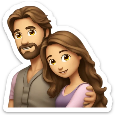 Handsome man whith brown long hair and beard hugging pretty girl sticker