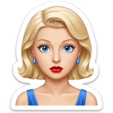 Lana Turner with blue eyes, red lip sticker