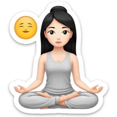 white girl with black hair, meditating, peaceful face sticker