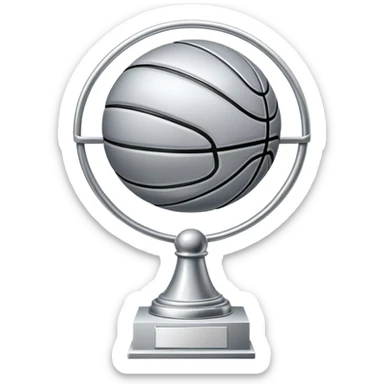 gleaming silver basketball trophy, polished silver basketball with classic seams sticker