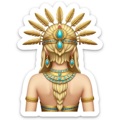 back view of Anunnaki goddess Inanna with elaborate headdress and royal attire sticker