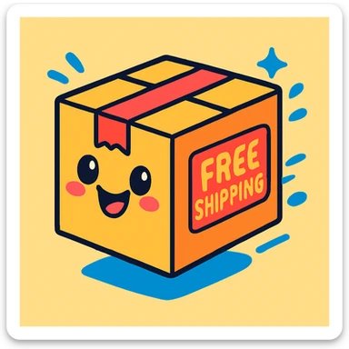 free shipping box, playful cartoon style sticker