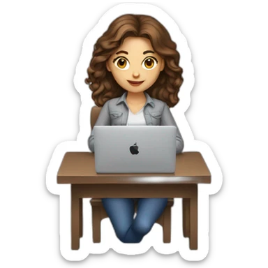 Beautiful programmer girl with brown hair working with MacBook sticker