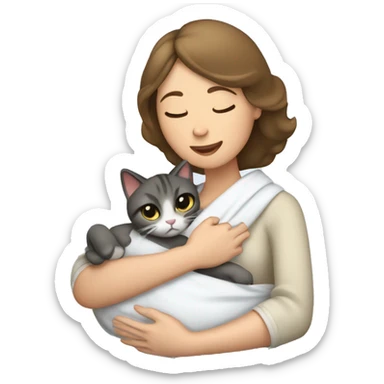 white brunnette mom swaddling a cat sticker