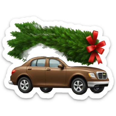a brown car carries a beautiful Christmas tree sticker