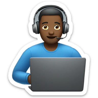 man in headphones talking hold laptop and phone only upper part of body  sticker