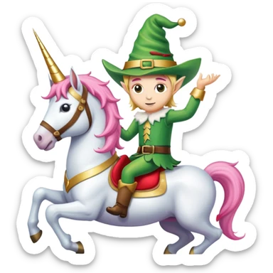 A Christmas elf with cowboy hat on top of a unicorn sticker