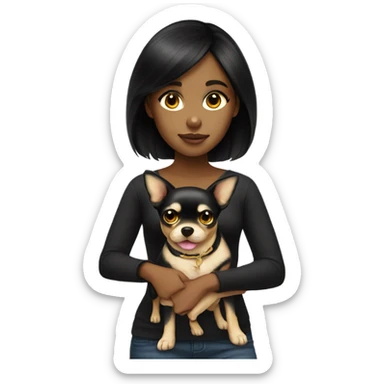 Black-hair girl with gold chihuahua  sticker
