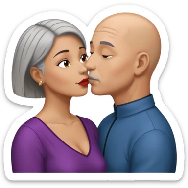 Short hair bald guy kissing Latin woman with grey hair sticker