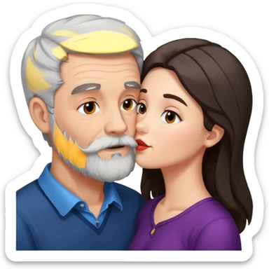 Grey haired bearded man and pretty brunette kissing  sticker