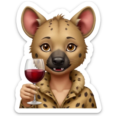 female hyena with glass of wine sticker