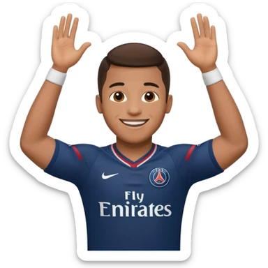 football player inspired by the reference image, PSG uniform, smiling, arms wide sticker