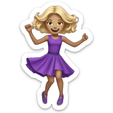 black blonde split hair girl with gap teeth dancing with a purple dress and purple top sticker