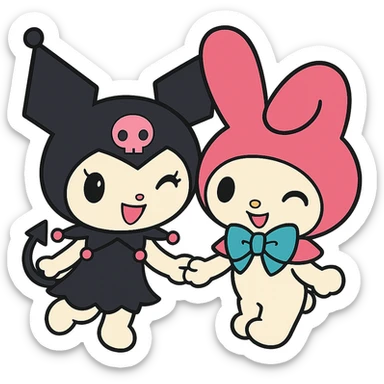 Remove the background, keep only Kuromi and My Melody in anime style, preserve all details, transparent background. sticker