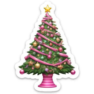 Large pink Christmas tree decorated with ornaments  sticker